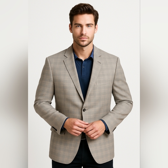 NWOT Oak Hill Men's Sport Coat Blazer 3XL 54R / 56R Gray Plaid Blue Floral - Picture 1 of 14